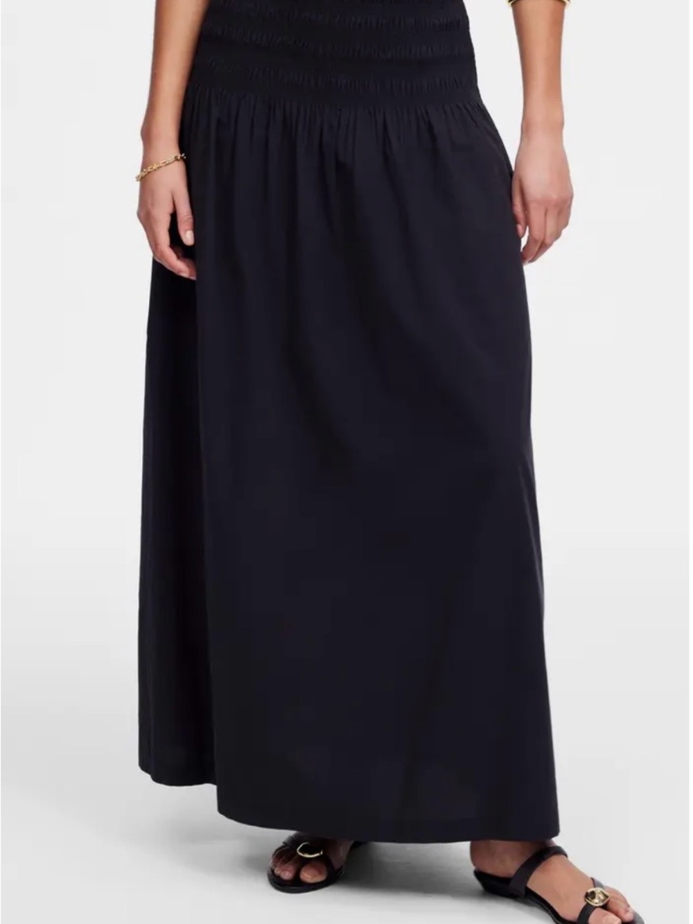 NWT Madewell Black Cotton Maxi Skirt with Smocked Waist - Picture 2 of 4
